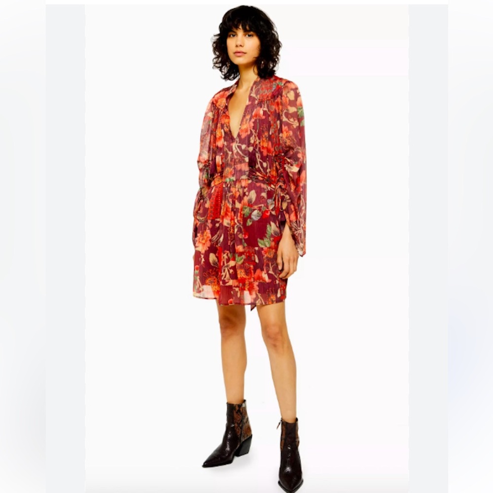 TOPSHOP Floral Tassel Mini Dress  Size 6